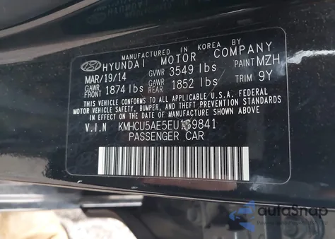 2014 Hyundai Accent Se from USA, damaged, VIN KMHCU5AE5EU169841